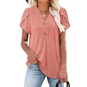Casual Henley Tops Button Down Trendy Tunic Top, SMALL, 9O-145T003